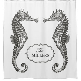 Handtekening Seahorse met  Lijst Text Douchegordijn