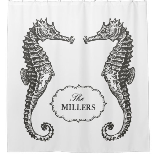 Handtekening Seahorse met  Lijst Text Douchegordijn (Voorkant)