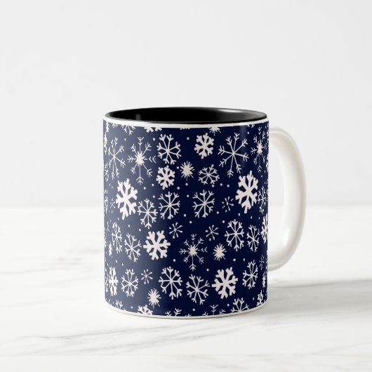 Handtekening snowflake Blizzard met Navy Classic B Tweekleurige Koffiemok (Voorkant rechts)