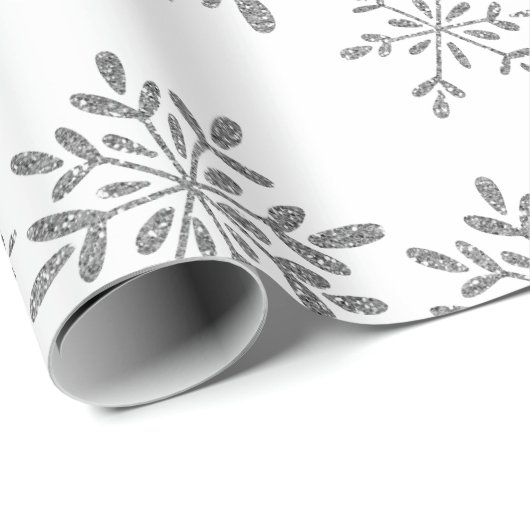 Handtekening Snowflakes Silver Glitter Holiday Cadeaupapier (Rol Hoek)