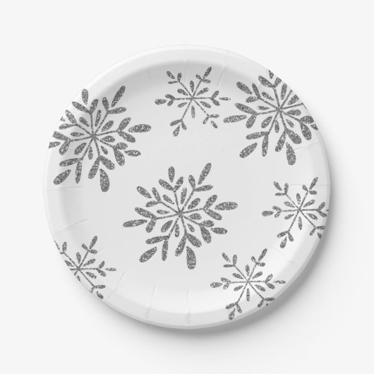 Handtekening Snowflakes | Zilver Glitter Holiday Papieren Bordje (Voorkant)