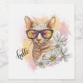 Handtekening Sphynx-kat met bloemen Vierkant Wijn Etiket (Enkel label)