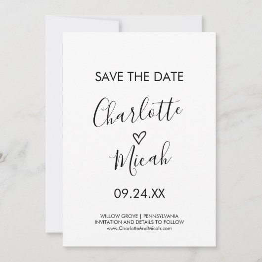 Handtekening Tekend hart Opslaan Datum Kaart (Voorkant)