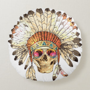 Handtekening Tekenkleur Inative American Indian He Rond Kussen