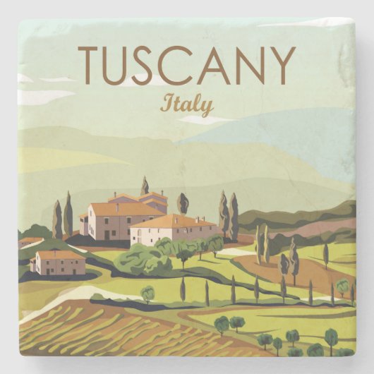 Handtekening Toscane Italië Landschapsschets Stenen Onderzetter (Voorkant)