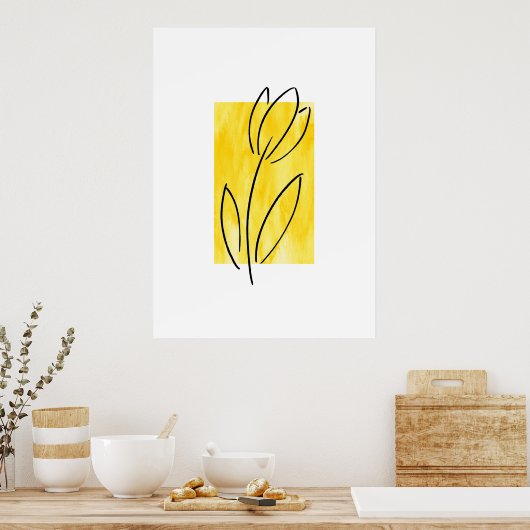 Handtekening Tulp, gele Waterverf Abstract Poster (Keuken)