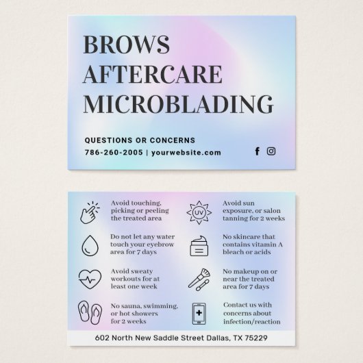 Handtekening UV Gloss Holographic Brows Aftercare Visitekaartje (Voorkant /achterkant)