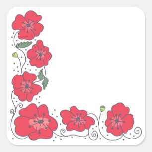 Handtekening van de boorgat "Floral Poppy Corner B Vierkante Sticker