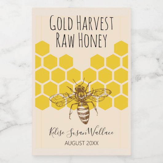 Handtekening van de imker van honingbijen voedselcontainer etiket (Enkel label)