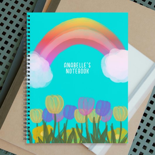 Handtekening van de waterkleur Tulps regenboog | B Notitieboek