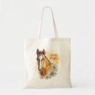 Handtekening van een jong paard met zonnebloemen tote bag