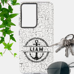 Handtekening van het anker met vervorming samsung galaxy hoesje<br><div class="desc">Dit hoesje met een noodlijdende stijl voegt een nautische aanraking toe aan uw mobiele telefoon. Pas aan met uw gewenste naam of initialen.</div>