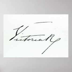 Handtekening van koningin Victoria (pen en inkt op Poster