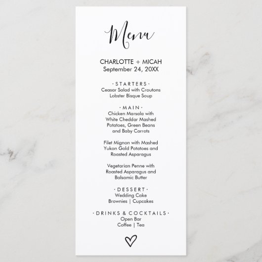 Handtekening Vertekend menu Hartmenu Kaart (Voorkant)