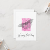 Handtekening vlinder, roze Waterverf Abstract Kaart (Voorkant / Achterkant in situ)