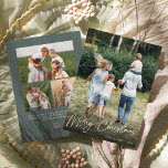 handtekening | Vrolijke Kerstmis verticale foto Feestdagenkaart<br><div class="desc">Stuur vakantiebegroetingen naar vrienden en familie in chique stijl met onze elegante fotokaarten. Design beschikt over uw favoriete verticale of portretgeoriënteerde foto met "Merry Christmas" overlay langs de onderkant in wit handgeschreven schrift. Personaliseer met uw familienaam en het jaar in de rechterbenedenhoek en voeg drie extra foto's toe aan de...</div>