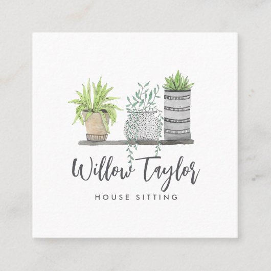 Handtekening waterverf Potlood Houseplant Vierkante Visitekaartje (Voorkant)