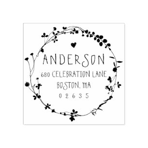 Handtekening Wilde bloem Wreatreturn Address Rubberstempel