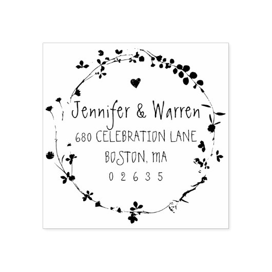 Handtekening Wilde bloem Wreatreturn Address Rubberstempel (Afrduk)