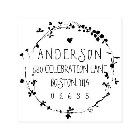 Handtekening Wilde bloem Wreatreturn Address Zelfinktende Stempel (Design)