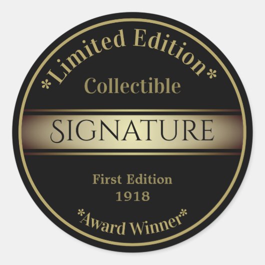 Handtekening Zwart en Goud Verzamelbaar Product Ronde Sticker (Voorkant)