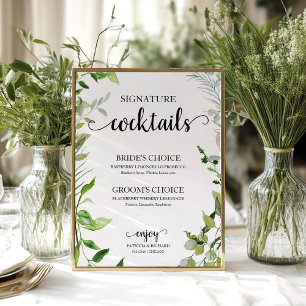 Handtekeningcocktails Groene decor Waterverf Elega Poster