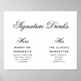 Handtekeningdranken Eenvoudig zwart & wit trouwbor Poster
