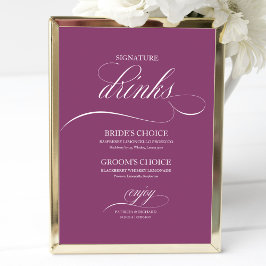 Handtekeningdranken Elegante Roze Cassis Trouwbord Poster