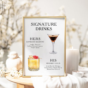 Handtekeningdranken Huwelijks Cocktail Menu Poster