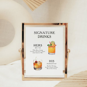 Handtekeningdranken Huwelijkscocktail Menu Poster