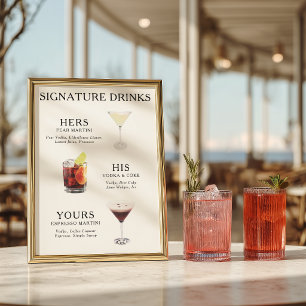 Handtekeningdranken Huwelijkscocktail Menu Poster