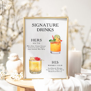 Handtekeningdranken Huwelijkscocktail Menu Poster