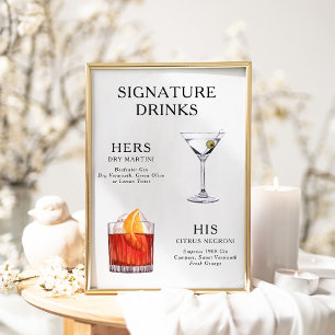 Handtekeningdranken Huwelijkscocktail Menu Poster