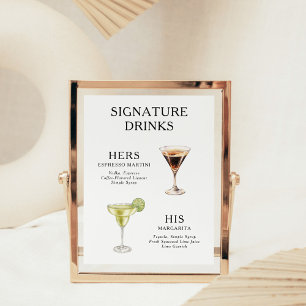 Handtekeningdranken Huwelijkscocktail Menu Poster