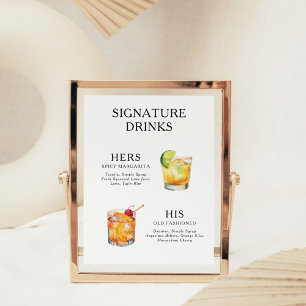 Handtekeningdranken Huwelijkscocktail Menu Poster