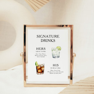 Handtekeningdranken Huwelijkscocktail Menu Poster
