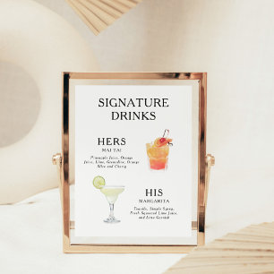 Handtekeningdranken Huwelijkscocktail Menu Poster