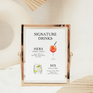 Handtekeningdranken Huwelijkscocktail Menu Poster