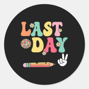 Handtekeningen laatste schooldag 2024-2025 Retro c Ronde Sticker