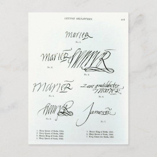 Handtekeningen van Mary Queen of Scots Briefkaart (Voorkant)