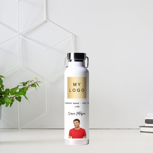 Handtekeningfoto bedrijfsnaam logo waterfles