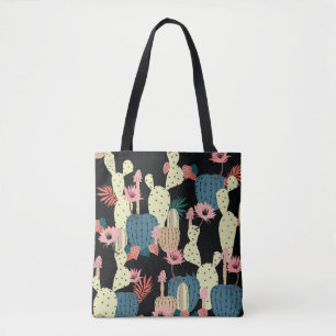 Handtekeningscactus Plant en bloemen naadloze poot Tote Bag