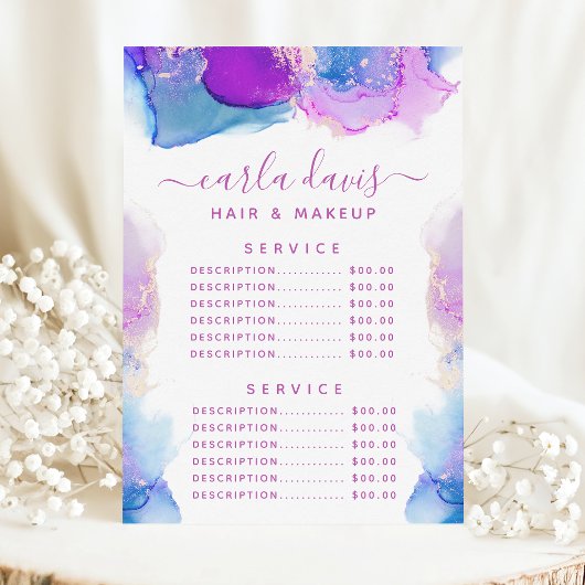 Handtekeningsscript Paarse Blue Ink Service Price Menu