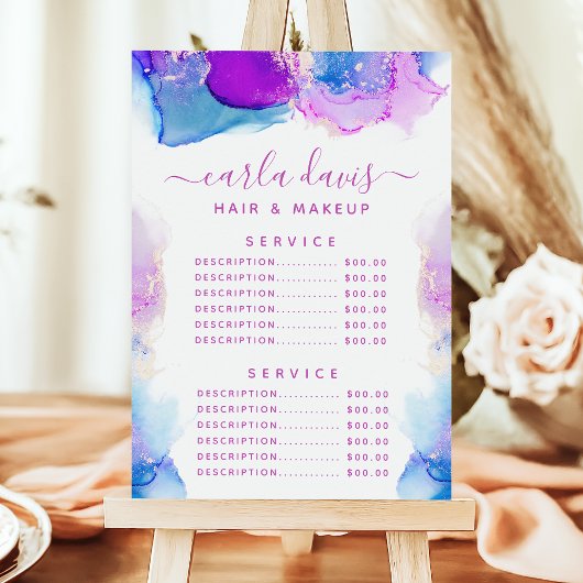 Handtekeningsscript Paarse Blue Ink Service Price Menu