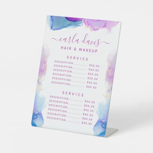 Handtekeningsscript Paarse Blue Ink Service Price Reclamebord Met Voetstuk (Voorkant)