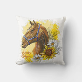 Handtekenpaard met planten en bloemen kussen