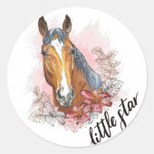 Handtekenpaard met planten en bloemen T-Shirt Ronde Sticker (Voorkant)