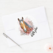 Handtekenpaard met planten en bloemen T-Shirt Ronde Sticker (Envelop)