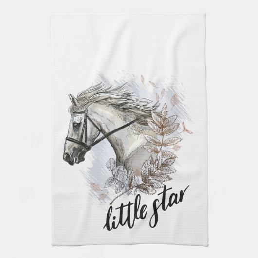 Handtekenpaard met planten schort theedoek (Verticaal)