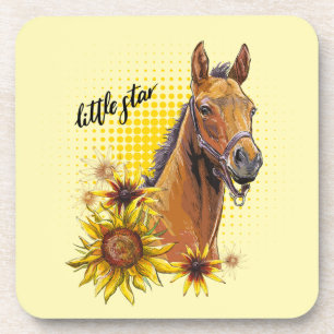 Handtekenpaard met zonnebloemen met kussen bier onderzetter